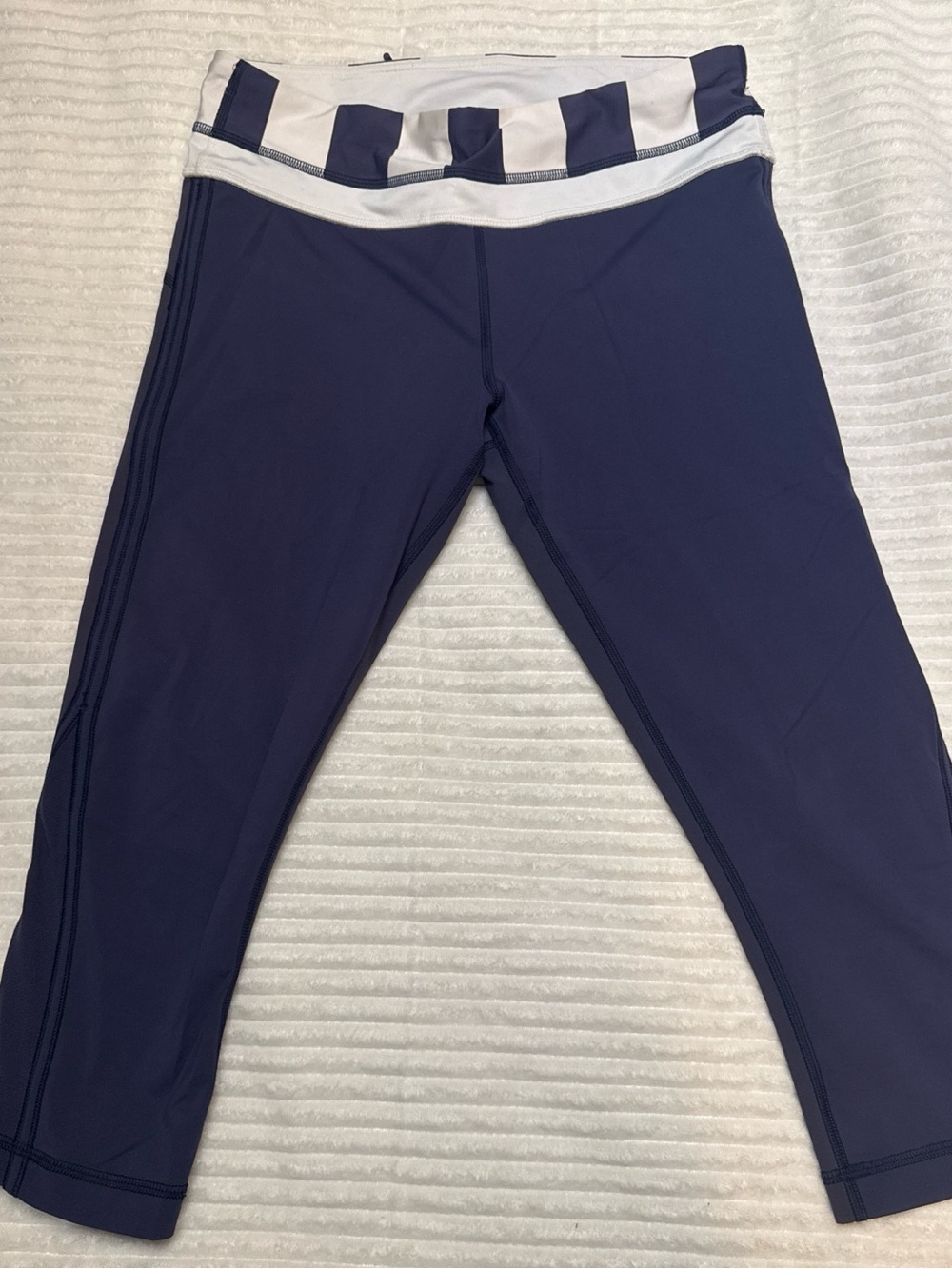 lululemon athletica Navy Capri Leggings with White Striped Waistband